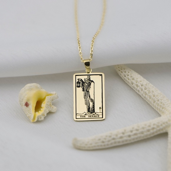 Urban Outfitters Jewelry - The Hermit Tarot Card Necklace, Gold Plated Tarot Jewelry, Spiritual Witchy